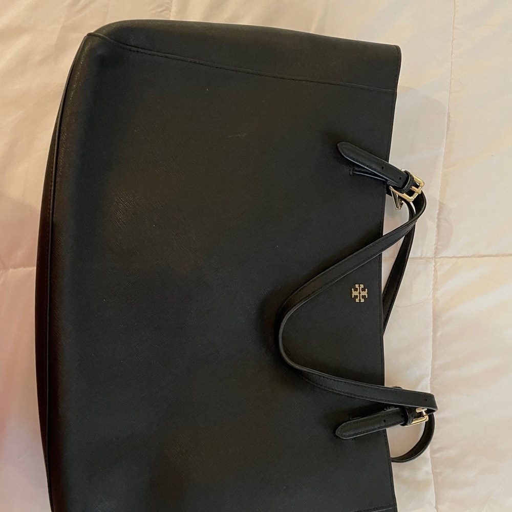 Tory Burch Black Leather Large York Buckle Tote